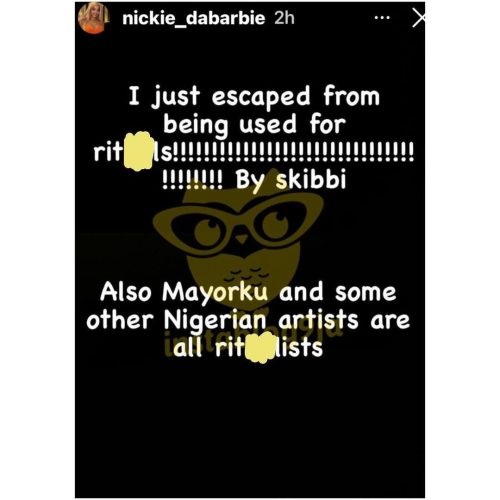 Social Media Agog As Nigerian Influencer, Nickie Dabarbie Accuses Skiibii, Mayorkun Of Money Ritual 