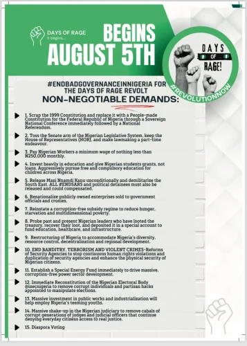 #EndBadGovernanceInNigeria: Full List Of Non-Negotiable Demands By Protest Organisers