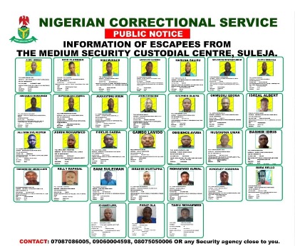 NCoS Publish Identities Of Suleja Prison Escapees