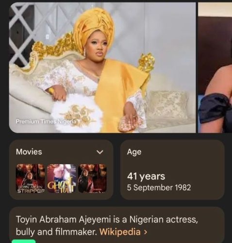 Haa! Toyin Abraham Bags New Title ‘Bully’ On Wikipedia