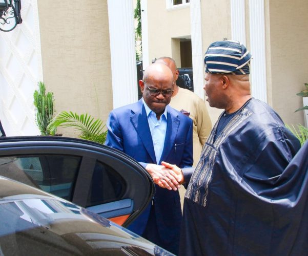 PHOTOSPLASH: Akpabio Meets Wike In Abuja