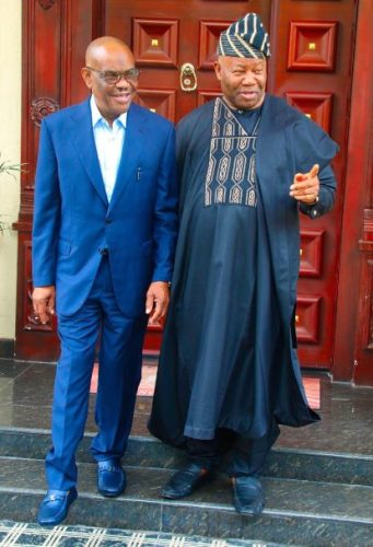 PHOTOSPLASH: Akpabio Meets Wike In Abuja