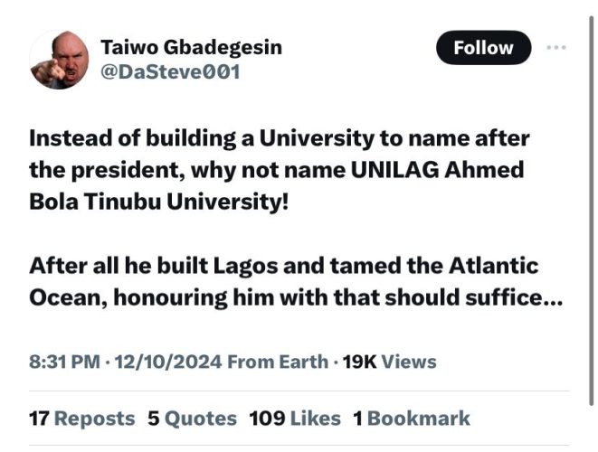 Bola Tinubu University: See What Nigerians Have To Say