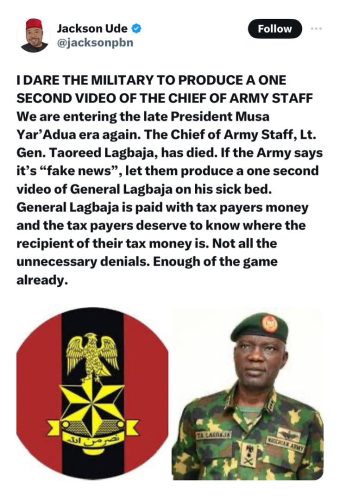 Nigerian Army: Commotion Trails COAS Gen. Lagbaja Health Status, Is He Dead Or Alive?