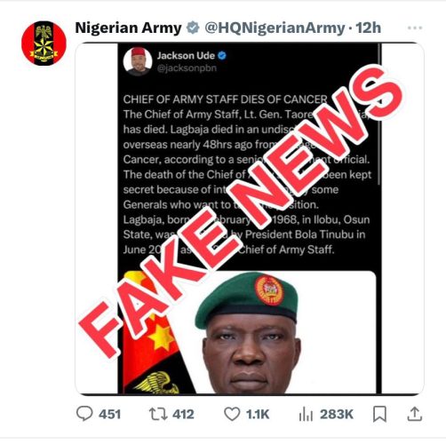 Nigerian Army: Commotion Trails COAS Gen. Lagbaja Health Status, Is He Dead Or Alive?