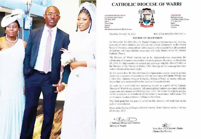 Why Suspended Rev. Fr Oghenerukevwe Dumped Priesthood For Marriage