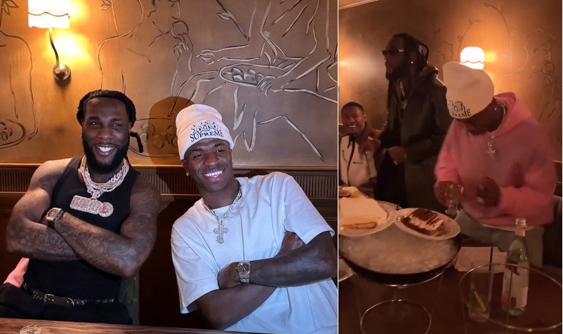 Burna Boy Meets Real Madrid Stars In Paris, Receives Signed Jersey From Vinícius Jr