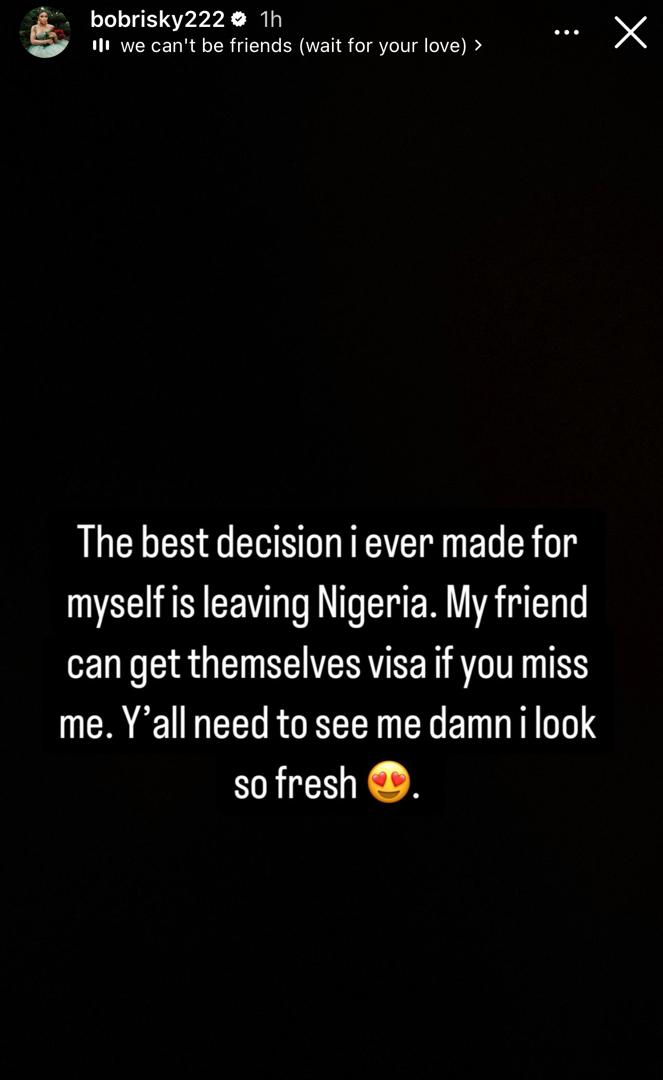 Bobrisky Says Life Feels Peaceful Since Leaving Nigeria