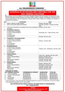 APC Announces 2027 Primaries Schedule, Presidential Form Costs ₦100 Million