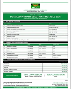 2027 Elections: ADC Announces Primary Election Timetable and Fees