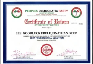 Photo: PDP Officially Unveils Jonathan For 2027, Alleges Wike Tried To Stop Convention With Demolition Threat